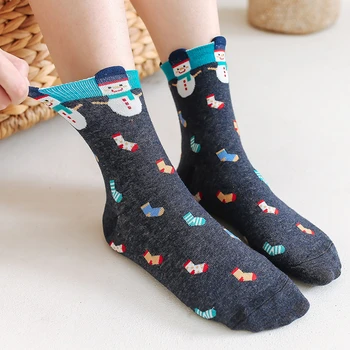 Jesenné a zimné Nové Trubice Ponožky Dámy kórejský Bavlna Žakárové Cartoon Pančuchy Roztomilé Vianoce Ponožky
