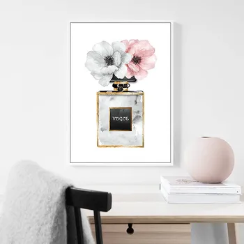 Nordic Wall Art Parfum s Kvetinou Plátno na Maľovanie Módne Čierne Šaty Plagát a Vytlačí Dekorácia, Obraz Domova