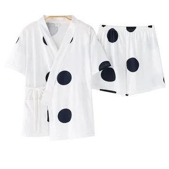Ženy letné nový štýl čistej bavlny Japonské kimono polovičný rukáv šortky cardigan domáce oblečenie tenký štýl bežné dve kus pajama sady
