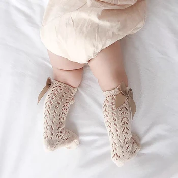 2020 jeseň baby ponožky Dievčatá Kolená Vysoké Ponožky S Royal luk španielskom štýle Batoľatá Trubice Ponožky Deti Duté Sa Ponožka Dieťa Socken
