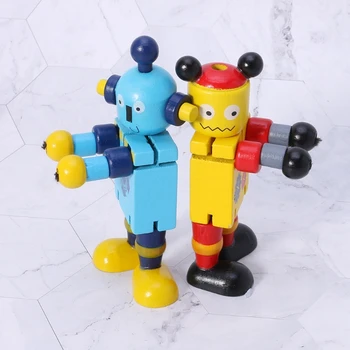 1Pc Nový 6 Štýlov Roztomilý Drevené Robot Blok Hračky Dieťa Akčné Figúrky Roztomilý Model Hračky Detská Hračka
