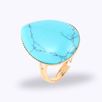 Ženy, Muži Prírodného Kameňa Turquoises Prst Krúžky Kvapka Vody Gem Tigrie Oko Crystal Onyx Medi Otvoriť Resizable Spoločné Krúžok Šperky