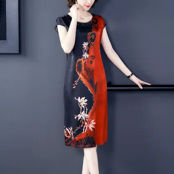 Hodvábne šaty žena 2020 lete nové módne retro tlač krátkym rukávom šaty veľkosť M-3XL vysoko kvalitný elegantný vestidos