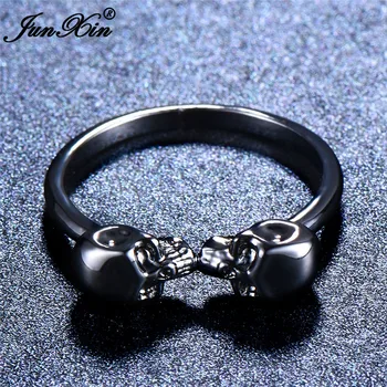 JUNXIN Hip-Hop Muž Žena Čierny Lebkový Krúžok Módny Zlata Plné Šperkov Vintage Snubné Prstene Pre Mužov A Ženy
