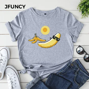 JFUNCY Opaľovanie Banán Plus Veľkosť Voľné Ženy T-Tričko Bavlna Lete Žena Košele Mujer Tričko Harajuku Grafické Tees Topy