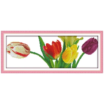 Zadarmo Loď Nádherný Tulipány Počíta Cross Stitch kvety Cross Stitch 11CT 14CT Cross-Stitch Súpravy, Ručné Výšivky, Výšivky