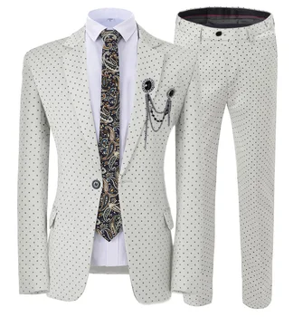 2020 Nový 2 Kusy Mužov je Svadobný Oblek Postupne Vytlačené Slim Fit Zárez Klope Tuxedos Sivá (Sako+Nohavice)