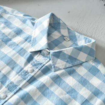 Suehaiwe značky Taliansko štýl dlhým rukávom ľan kockované košele mužov bežné modré košele male móda jar šaty, topy košieľka