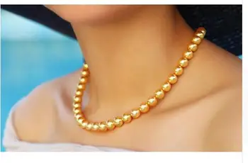 Nádherný 9-10 mm south sea kola zlata perlový náhrdelník 18-palcové 14K Zlata Spona KKK