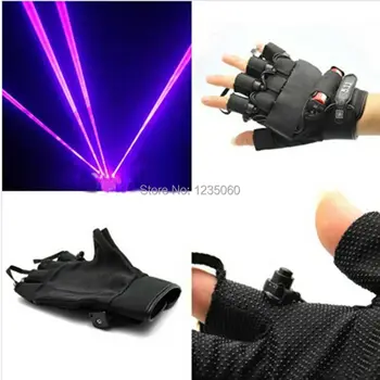 Fialový Laser Rukavice S 4pcs 405nm purpurový Laser,LED Fáze Svietiace Rukavice Pre DJ Club/Strana Zobraziť Fialová s palm svetlo