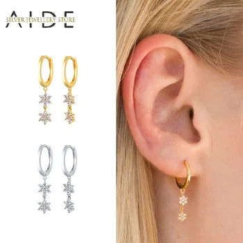 AIDE Trendy Snowflake Pendientes Hoop Náušnice Pre Ženy Geometrické INY Kvet Piercing Huggie Earings Striebro 925 Šperky brincos