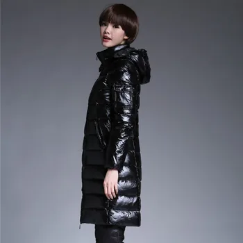 Kórejský Black Slim Fit Dámske Hrubé Teplé Kabát Kačica Nadol Kapucňou Žena Bunda Na Motocykel Vetrovka Windbreaker Coats