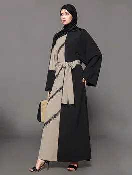 2018 Ramadánu Župan Dizajn Moslimských Žien Kaftan Abaya Islamskej Šaty Patchwork Dlhý Rukáv Plnej Dĺžke Dámske Oblečenie 31