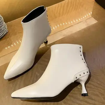 Jediné Topánky Zimné Podpätky Jeseň 2020 Nové dámske Vysoké podpätky Zips Ukázal Prst Chelsea Botas Mujer Zapatos De Mujer