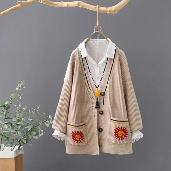 Kórejský pletený sveter nové tvaru dámy žakárové sveter kabát na jeseň a v zime