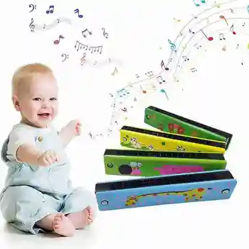 Dvojradu 16 Otvor Harmonica detské Drevené Maľované Harmonica Hudobné nástroje, detské Hudobné Vzdelávacie Hračky