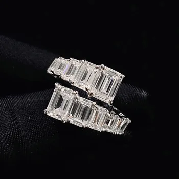 ELSIEUNEE Klasické 925 Sterling Silver Emerald Rez Vysoko Uhlíkovej Kameň Otvorené Prst Prstene Pre Ženy, Svadobné Svadobné Jemné Šperky