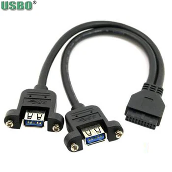 Nové 25CM Žena 20pins Konektor na 2 USB3.0 Predĺženie Napájacieho kábla Doske Vonkajšej konverzie USB3 adaptér Linka Pre P7P55