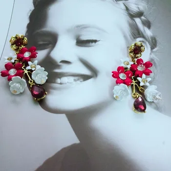 Rongho značky Vintage Crystal kvet Vyhlásenie stud náušnice pre ženy módne šperky starožitné zlaté náušnice prívesok