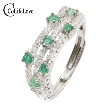 CoLife Šperky 925 Silver Emerald Krúžok 2 mm Prírodné Emerald Strieborný Prsteň Mincový Striebro Emerald Šperky Darček k Narodeninám pre Ženu