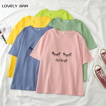Candy Farby Žien T-Shirt Y2K Roztomilý Oči Tlač Krátky Rukáv Sladké Topy Pre Femele 2021 Lete O-Krku Voľné Tričko Ženy Prispôsobiť