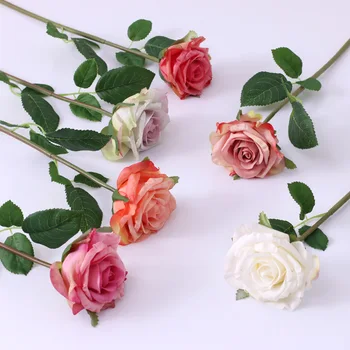 Umelý Kvet Ruže Jeden Curling Rose Listy Pobočky Hodvábne Kvety na Svadbu Obývacia Izba Domov Záhradné Dekorácie Falošné Kvet