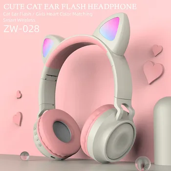 Deti Bluetooth 5.0 Mačka Ear Slúchadlá Skladacia On-Ear Stereo Bezdrôtový Headset, s LED Svetlom(Ružové)