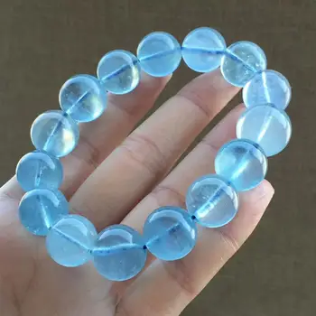 15 mm Prírodné Blue Ice Akvamarín Náramok Reťaze Ženy Muži Kameň Úsek Crystal Okrúhle Korálky Náramok Šperky