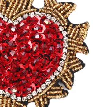 Červené Srdce Zlaté Slnko Šitie Korálkové Brošňa Kovové Sequin Oblečenie Nášivka Výšivky, Kvetinové Škvrny Nastaviť Kameň Odznaky DIY Príslušenstvo