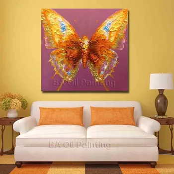 Ručne Vyrobené Maľovanie Na Plátno Zlatý Motýľ Olejomaľba Abstraktné Moderné Plátno Na Stenu Umenie Obývacia Izba Dekor Obrázok Č Rámovanie