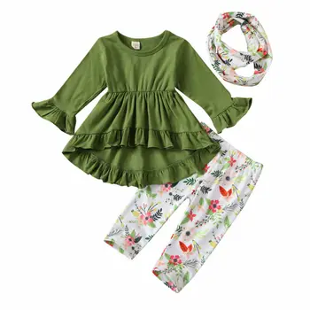 PUDCOCO 3ks Batoľa Detský Baby Dievčatá Oblečenie Oblečenie Prehrabať Topy, Šaty+Kvetinový Nohavice Súbor 1-5Y