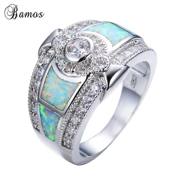 Bamos Boho Muž Žena Biela/Modrá Opal Kamenný Kruh S AAA Zirkón Módne Šperky Vintage Snubné Prstene Pre Mužov A Ženy