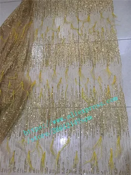 Veľkoobchod afriky vyšívané lepené lesk čipky textílie s flitrami na svadobné šaty swiss francúzskej čipky a tylu s pierko