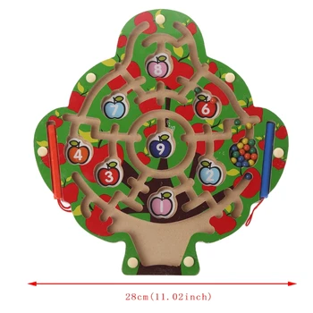 Apple Tree Drevené Magnetické Pero Bludisko Hra Labyrint Deti Vzdelávania Vzdelávanie Hračky Y4QA