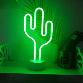 Ananás Kaktus Tvar LED Nočné Svetlo Neón so stojanom Batérie Powered stolná Lampa pre deti izba dovolenku