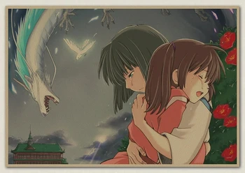 Hayao Miyazaki animácie Odvážneho Preč Retro Vintage Poster plagát na Stenu Dekor Pre Domáce Bar, Kaviareň forkid izba