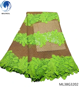 BEAUTIFICAL zelené kamienky čipky textílie kábel čipky textílie rozpustné vo vode šnúrky guipure pre šaty 5yards/veľa najvyššej kvality ML38G32