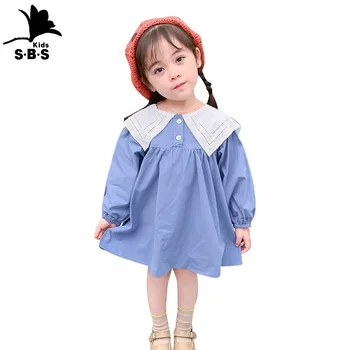 2019 Jeseň Outwear Dievčatá Princezná Šaty s Dlhým Rukávom Veľké Klope Voľné detské Oblečenie pre voľný čas Deti Šaty pre Dievčatá