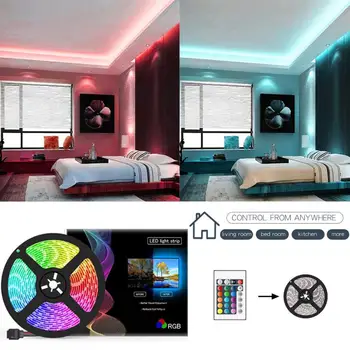 USB Farba Vodotesný LED Pás Svetla 5V 1/2/3/4/5M 5050 RGB Farebné Meniace TV Podsvietenie Svetelné Pásy + 24K Diaľkové