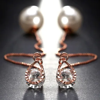 Móda Roztomilý Ucho Drôt Náušníc Ženské Modely Latríny Crystal Imitácia Perly Šperky Visieť Náušnice Brincos