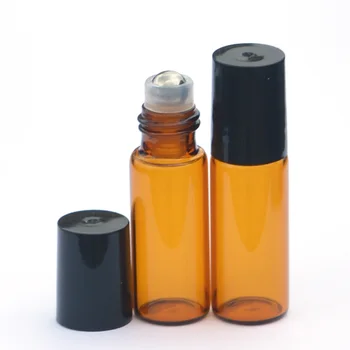 3ks 5ml amber prejdite na kolieskových fľaše pre esenciálne oleje roll-on naplniteľné parfum fľašu dezodorant kontajnerov s čiernym viečkom
