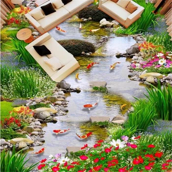 Beibehang 3D rastlín kvetinový poschodí film malý prúd vody deväť ryby obrázok 3D podlahy dlažby na mapu non-slip odolné PVC podlahy