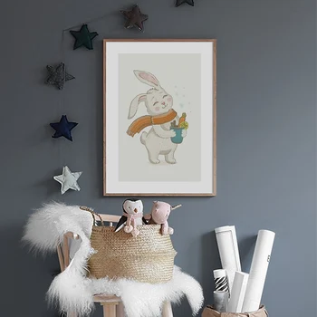 Cartoon Zvierat Králik Wall Art Papiera, Maľovanie Nordic Plagáty A Vytlačí Na Stenu Obrázky Baby Detská Izba Decor
