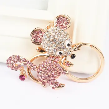 Nové Ružové Potkan Myš Keychain Drahokamu Crystal Prívesok Charm pre Kabelke Peňaženku, Tašku Carkey Darček
