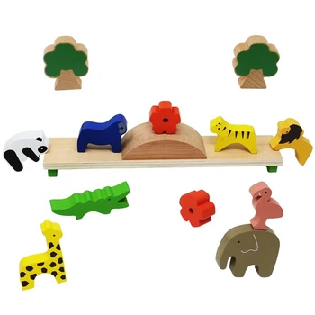 Zadarmo Loď Drevené Zvieratá Vrstvenie Bloky Vyváženie Hry Playset Montessori Hračka pre Deti, Batoľatá