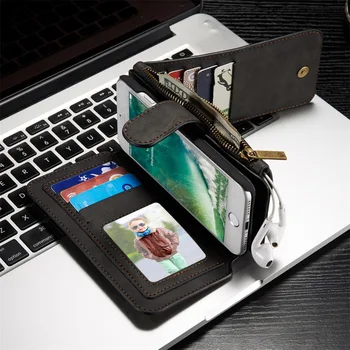 Retro Kožené puzdro Pre iPhone x 5 5 6 6 7 8 Plus Zips, Magnetické Zadný Kryt sim Sloty Peňaženku, tašku na iPhone 11 Pro XS MAX XR