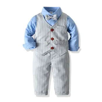 Baby Boy Oblečenie Motýlik Vyhovovali Batoľa Gentleman, Košele, Topy Stripe Nohavice Kombinézach Letné Oblečenie Formálnej Strany Oblečenie