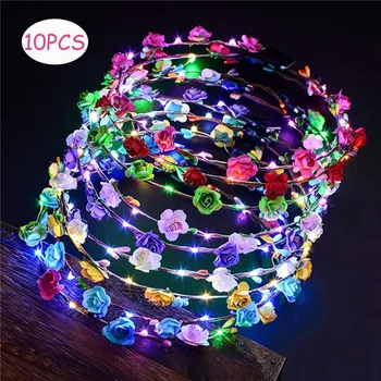 10 Žiariace Garland Svadobné Party Korunu Kvetu hlavový most Svetla LED Vianočné Neon Veniec Dekorácie Svetelné Vlasy Garland Hairband