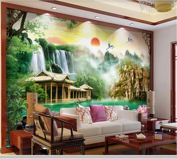 Abstraktných de parede Čínskej krajiny horský vodopád, jazero prírodné tapety nástenná maľba,obývacia izba, spálňa stenu papiere domova