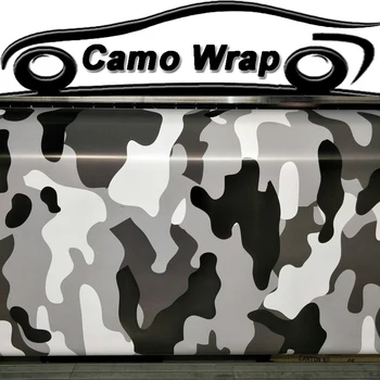 Biela Čierna Sivá Camo Vinyl Car Wrap Fólia S odvzdušňovací Vozidle, Lodi Snehu Kamufláž Nálepky Veľkosť Grafiky: 5/10/15/20/25/30 m